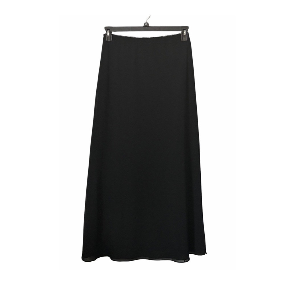 Black Small Chiffon Slip Maxi Skirt Sheer Overlay Side Slits Lined Flowy 90s